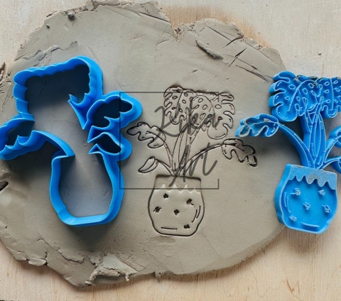 Stempel i wykrojnik do gliny – monstera w doniczce