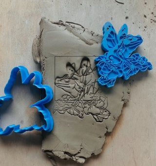 Żaba z motylami– stempel i wykrojnik