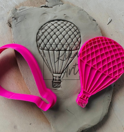 Clay stamp and cutter - vintage grid balloon