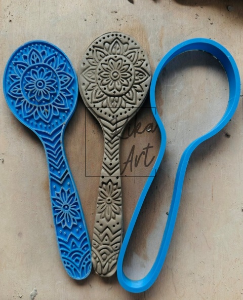 Clay stamp and cutter – mandala spoon with geometric handle