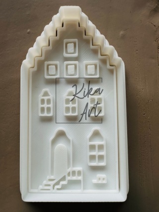 Stempel i wykrojnik kamieniczka ze schodkowym dachem i schodkami