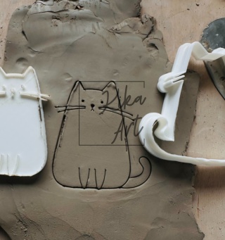 Wykrojnik i stempel do gliny – Kot Siedzący