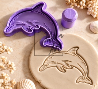 Delfin Figlarz – stempel z rączką + wykrojnik